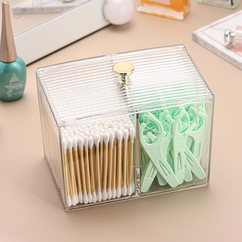 Tbestmax Qtip Holder Dispenser 3-Section Clear Bathroom Container Organizer 3 Grids Cotton Swab/Pad/Ball Holder Container Cosmetics Storage for Vanity - Image 4